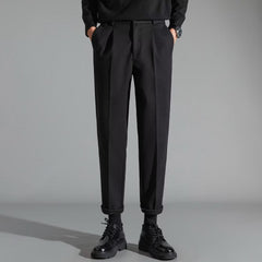 Pantalon décontracté élégant en laine pour hommes, coupe ajustée