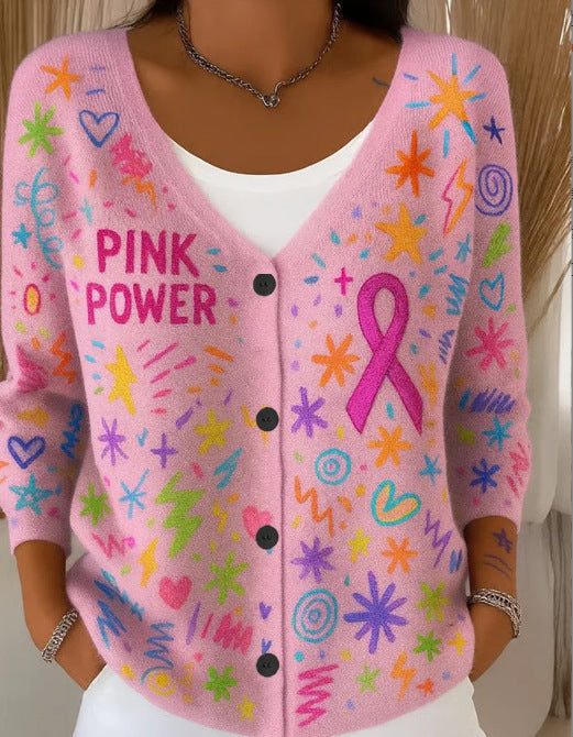 Cardigan tricoté imprimé pour femmes avec boutons