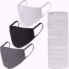 3-Pack: Cotton Reusable Face Masks with 10 Filters
