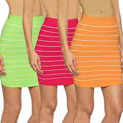 3-Pack: Women's Striped Seamless Microfiber Slim Nylon Pull-On Closure Mini Skirts