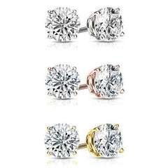 3-Pair: Gold Plated Round Cut Crystal Studs