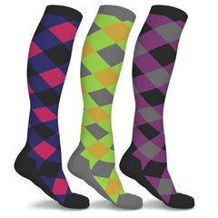 3-Pairs: Patterned Compression Socks - Assorted Styles and Sizes