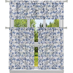 3-Piece: Chic Floral Pattern Semi-Sheer Kitchen Curtain Tier and Valance Set