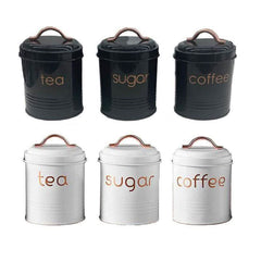 3-Piece: Metal and Copper Coffee Tea Sugar Canister Set