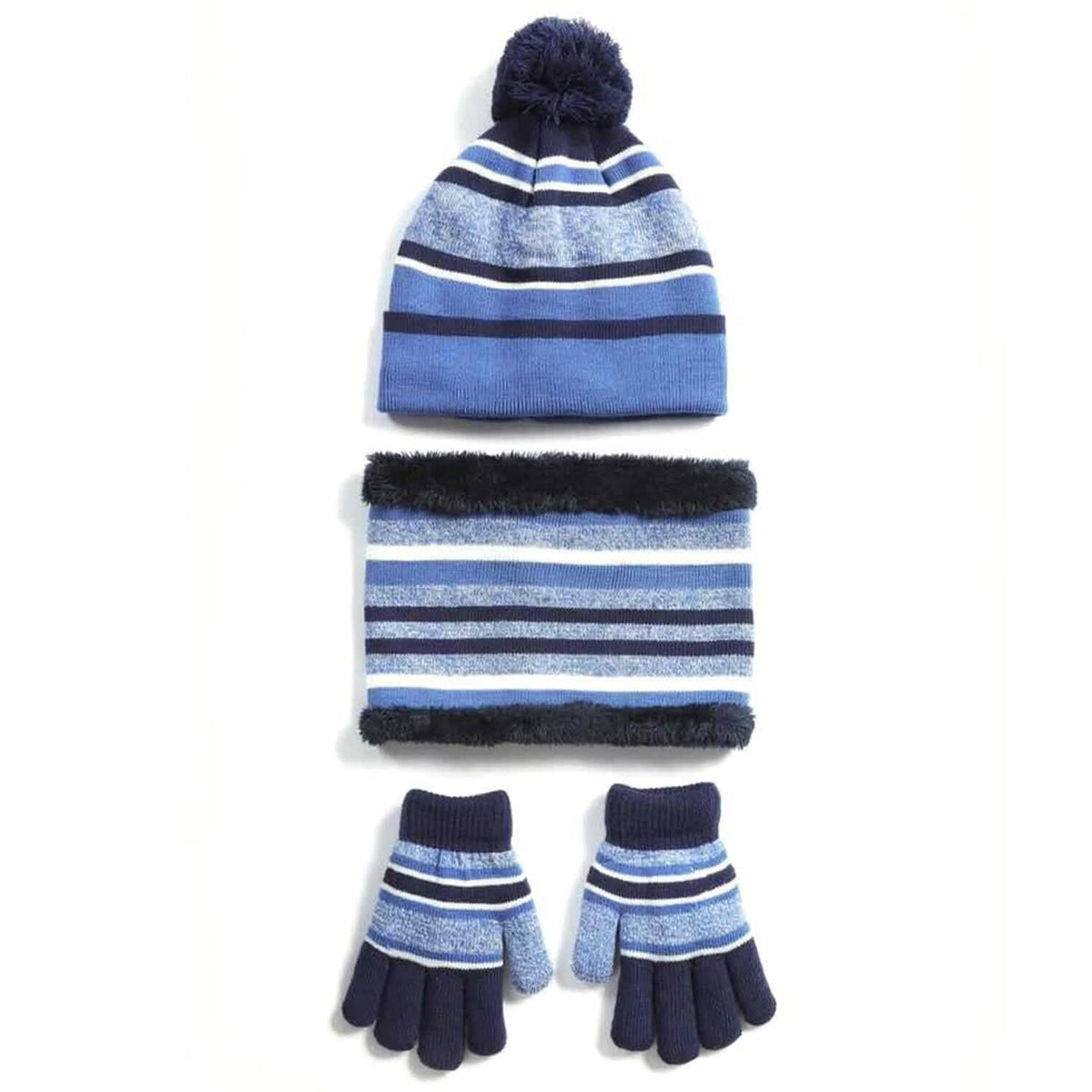 3-Piece Set: Winter Kids Knitted Warm Beanie Hat and Glove for 4-7 Years Old