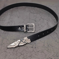 Ceinture rétro en métal de style western avec épée brisée sculptée et motif d'épéiste