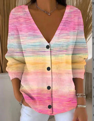 Cardigan tricoté imprimé pour femmes avec boutons