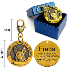 Placa de identificación metálica personalizada y grabada para perros, tarjeta de identidad antiextravío