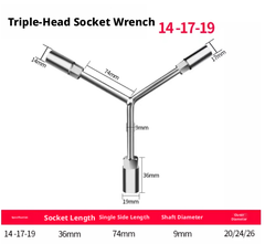 Y-shaped socket wrench-short trident-8 * 10 *12-1 pack