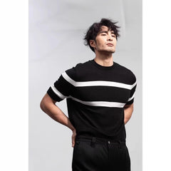 Haut tricoté rétro pour homme à col rond et manches courtes en soie glacée