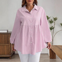 Chemise décontractée rayée, coupe ample, à manches longues et col à revers