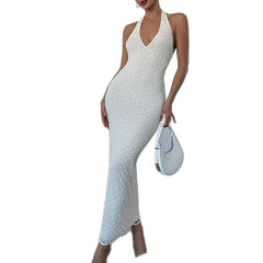 Robe d’été chic et élégante à col en V, dos nu et col licou
