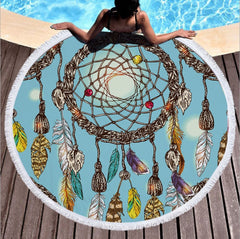 Dream net microfiber round beach towel Yoga pad with tassel