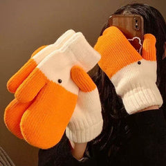 Guantes de lana tejidos a mano con diseño divertido de cisne