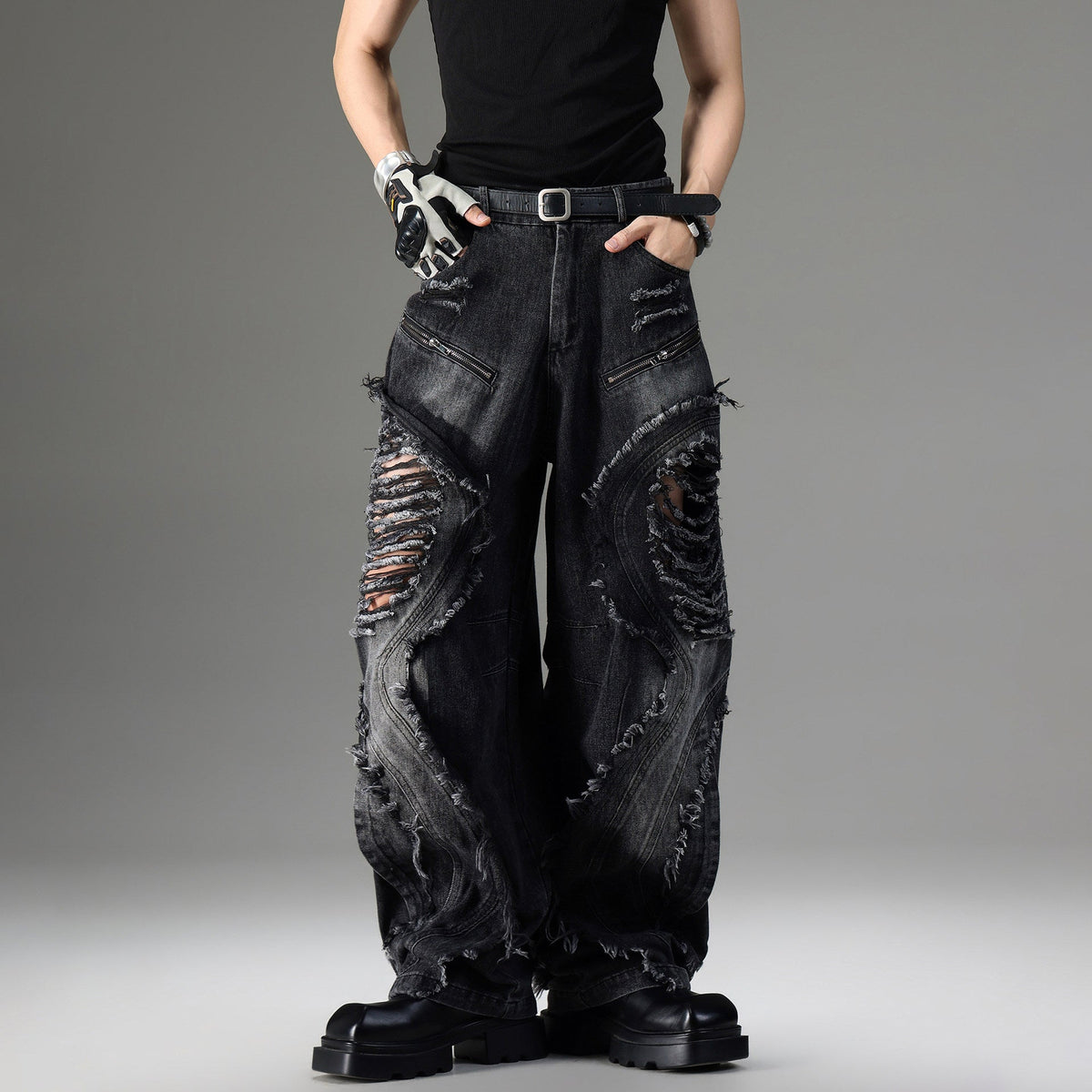 American-style Vintage Deconstructed Distressed Jeans