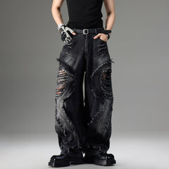 American-style Vintage Deconstructed Distressed Jeans