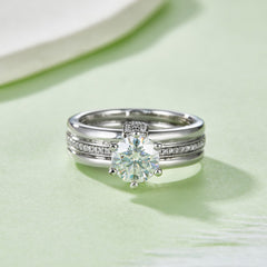 S925 Sterling Silver 1ct D Color VVS1 Moissanite Ring Set 6.5mm Stone Platinum Plated GRA Certified US Size 5-9 Gift Box