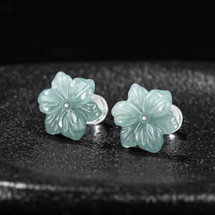 New Elegant Natural Jadeite Blue Water Orchid Earrings