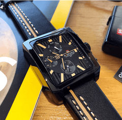 Herren-wasserdichte Uhr mit Lederarmband und Chronometern im Retro-Stil, einzigartige Form, hervorragendes Geschenk