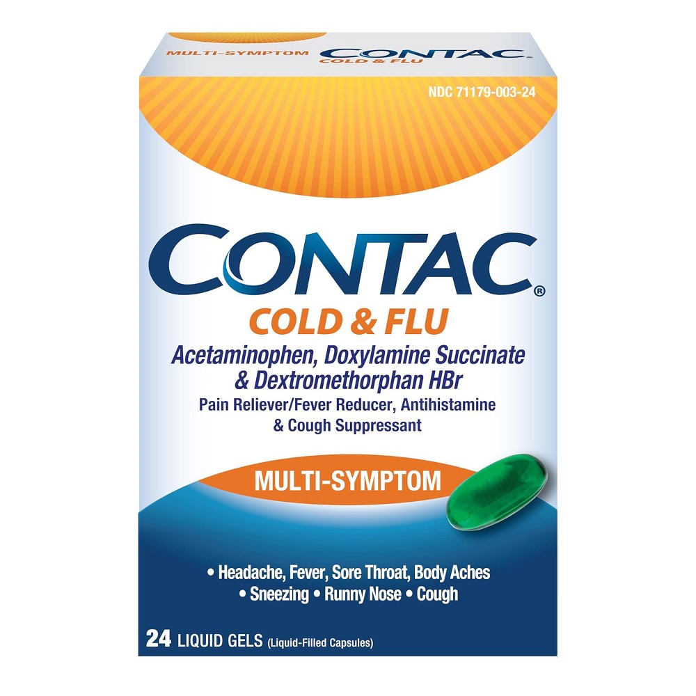Contac para resfriado y gripe, cápsulas líquidas multisíntoma, 24
