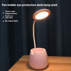 Creative USB Table Light Morden College Dorm Bedroom Study Led Desk Lamp Pen Container Macaroon Eye Protection Ring Table Lamp Decorative Table Lamp Cute Study Lamps for Bedroom Décor