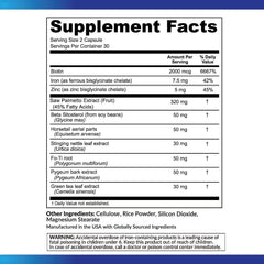 Supplement facts for DHT capsules for adults, including ingredients and nutrition information.