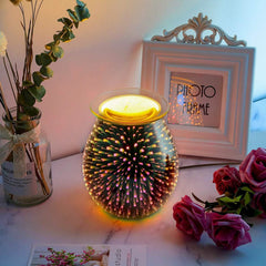 3D Fireworks Glass Wax Warmer Electric Wax Burner Night Lamp