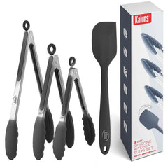 4-Pack: Kaluns Kitchen Tongs for Cooking with Silicone Spatula