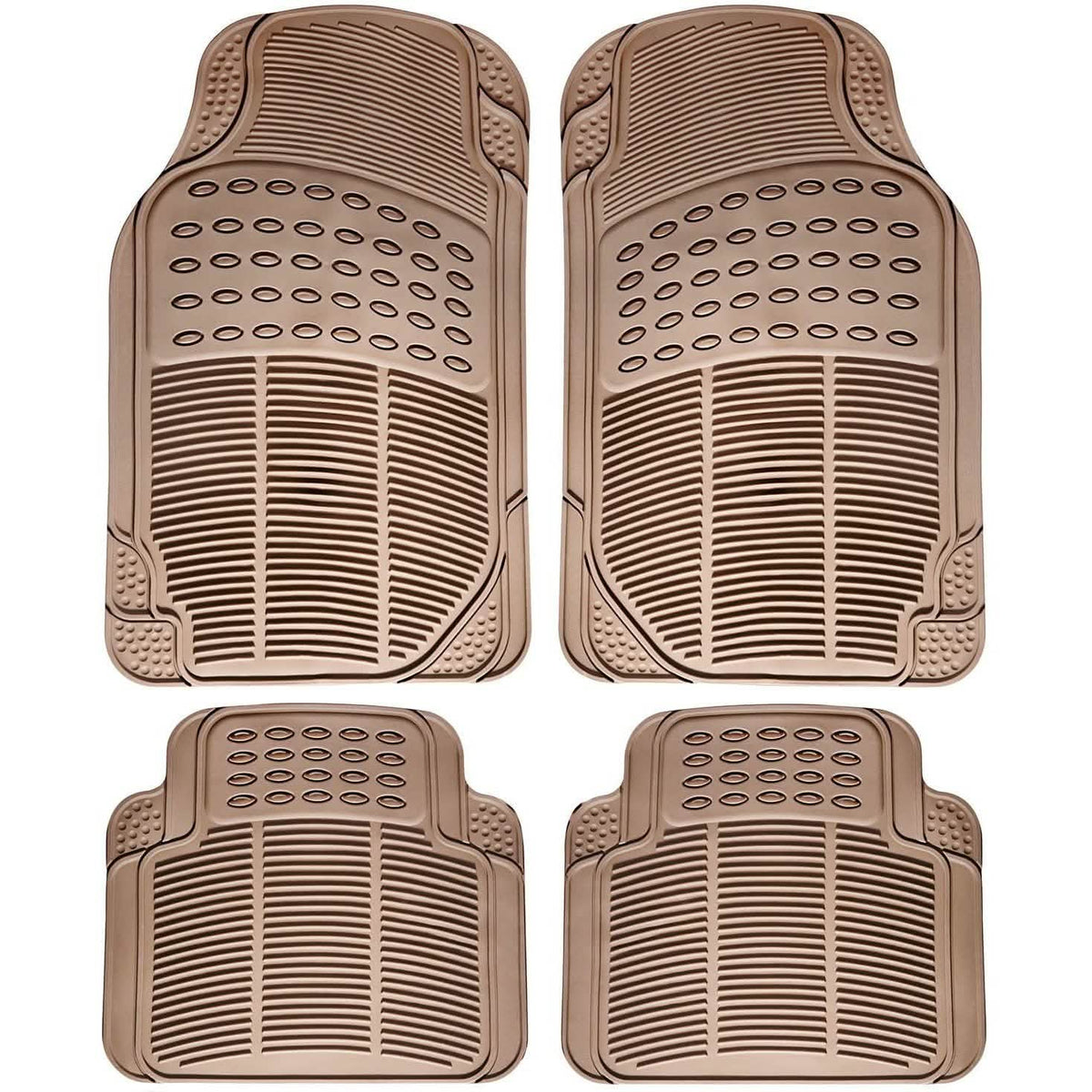 4-Pack: OxGord® Ridged Style 1st & 2nd Row Black Heavy Duty Rubber Floor Mat Set