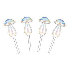 4-Pieces: Clear Glass Plant Watering Globes Iridescent Rainbow Gradient Mushroom