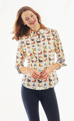 3/4 Sleeve Rome Shirt Neutral Butterflies Voile
