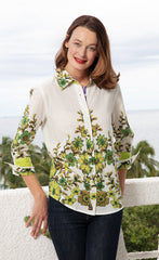 3/4 Sleeve Leaf Print Rome Style In Voile