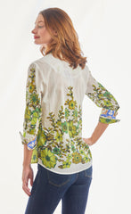 3/4 Sleeve Leaf Print Rome Style In Voile