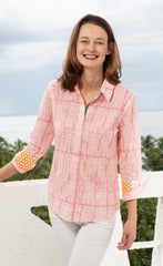 3/4 Sleeve Pink Tiny Geometric Print Voile