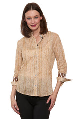 3/4 Sleeve Rome Shirt Khaki White Voile Wicker Print