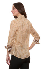 3/4 Sleeve Rome Shirt Khaki White Voile Wicker Print