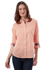 3/4 Sleeve Rome Shirt Orange White Fan Print