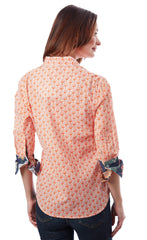 3/4 Sleeve Rome Shirt Orange White Fan Print