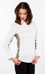 White Shirt with Leopard Inserts