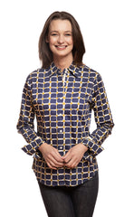 Rome Shirt Navy Olive Grid Print