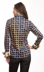 Rome Shirt Navy Olive Grid Print