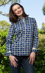 Rome Shirt Navy Olive Grid Print