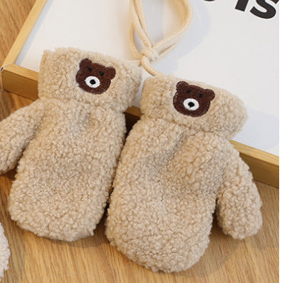 Conjunto de guantes infantiles de color liso con oso, estilo coreano, para otoño e invierno