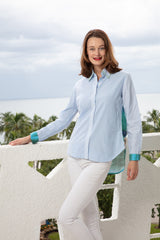Chesapeake Top Blue White Stripes With Positano Scene On The Back