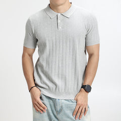 Mens Light-Luxury Rib-Knit Polo Shirt