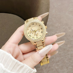 New CONTENA Fully Diamond-encrusted Gold Womens Watch