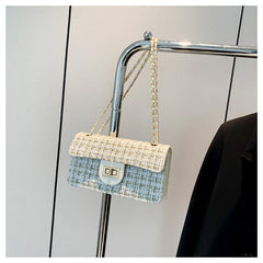 Womens Checkerboard-pattern Shoulder Bag With A Chain Strap