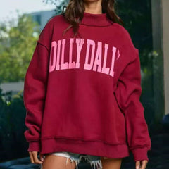 Sweat-shirt polyvalent, ample et à manches longues, avec imprimé de lettres et col rond