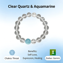 Clear Quartz & Aquamarine Throat Chakra Bracelet - Expression & Reconciliation
