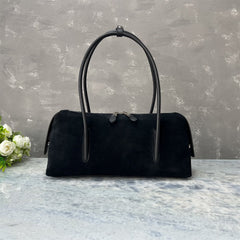 Suede Full-grain Leather Bowling-style Shoulder Bag